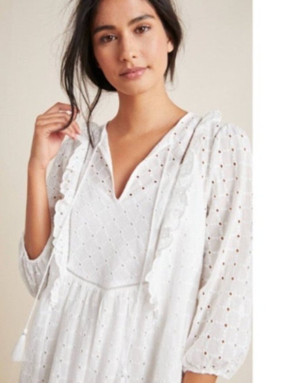 Anthropologie Dress Sz 8 White Eyelet BOHO Cottagecore Resortwear Beach Summer - Picture 2 of 12